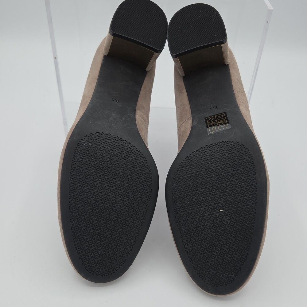 Tory Burch Claire Taupe Suede Low Block Heel Pumps Round Toe Bow Shoes 9.5 - Picture 7 of 8